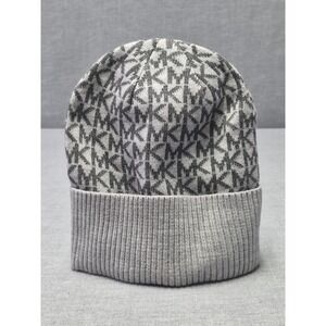 MK Logo Knit Beanie Hat Winter Ribbed Cuff Acrylic One Size Fashion Cap